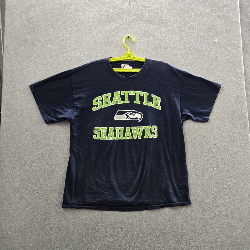 Seattle Seahawks Men Shirt XL Navy Majestic Graphic Team Logo Short Sleeve